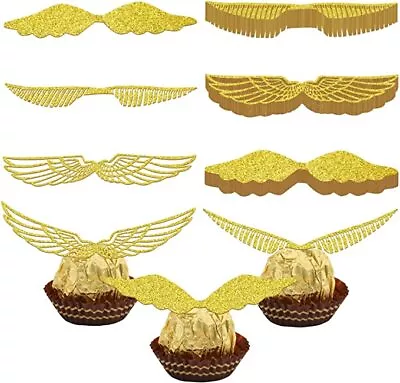 24/48PCS Harry Potter Wizard Golden Snitch Hollowed Wings Cupcake Topper Party • $20.99