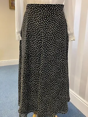 £9.99 • Buy Jaeger Black Spotted Midaxi Flared Chiffon Style Skirt Size 14