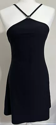 Versace Intensive Vintage Stretch Slip Black Dress Medium Medusa Head READ • $46.99