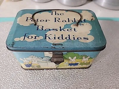 Vintage  The Peter Rabbit Basket For Kiddies  Tindeco Candy Tin Easter 1920's • $95