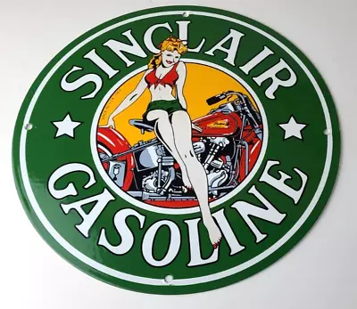 Vintage Sinclair Gasoline Sign - Pinup Girl Sign Gas Oil Pump Porcelain Sign • $140.37