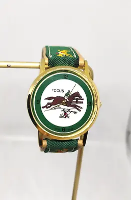 Vintage Horse Jockey Watch Japan Movt Leather Band Green Embroidered Equestrian • $40