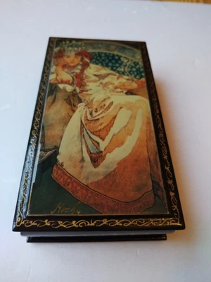 £19 • Buy Vintage Princess Hyacinth Alphonse Mucha  Papier Mache Lacquered Red & Black Box