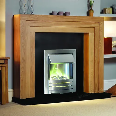 Electric Oak Wood Surround Black Modern Flame Steel Fire Fireplace Suite 48  • £604