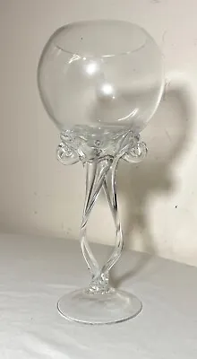 LARGE Vintage Hand Blown Italian Murano Clear Glass Wine Glass Goblet Venetian • $129.99