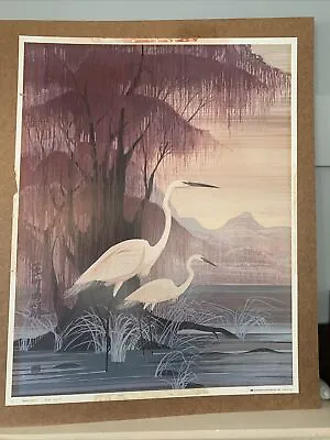 Vintage Hero Nim Asian Art Oriental Egrets Birds Hanging Wall Art Print Large • $80.90