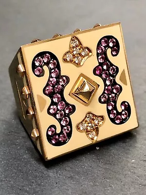 La Nouvelle Bague 18K Diamond Pink Sapphire Enamel Square Spike Cocktail Ring • $3900