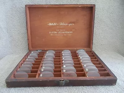 Vintage Optometrist Eyeglass Sample Lenses 36 Pc & Wood Box • $45