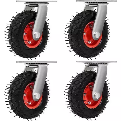 4 Pack 6  Inch Swivel Pneumatic Air Caster Wheels Knobby Tread Tire Swivel Ind • $135.36