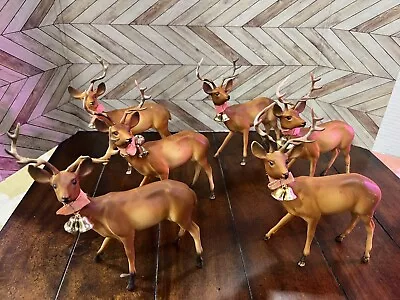 Vtg Set 5 Brown Reindeer Deer Antlers W/Christmas Bells Hong Kong Hard Plastic • $24.99