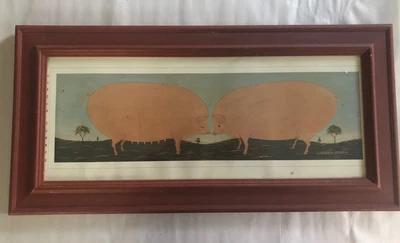 $27.20 • Buy Warren Kimble American Folk Art Print Kissing Pigs -Wooden Frame 23” X 9” HTF!