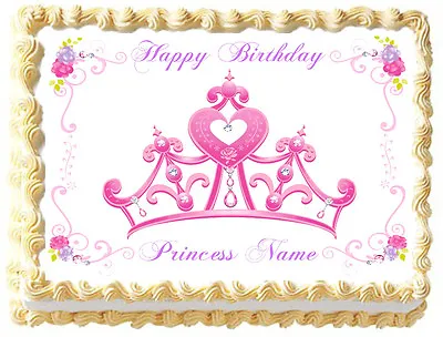 PRINCESS PINK TIARA & JEWELS Image Edible Cake Topper Decoration • £8.20