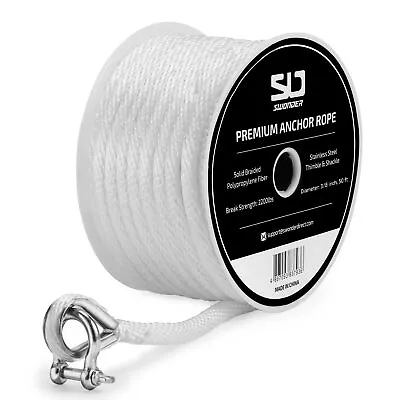 Anchor Rope 3/8 Inch 50FT 100FT Marine-Grade Solid Braided Anchor Line With S... • $31.89