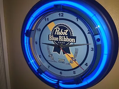 PBR Pabst Blue Ribbon Easy Beer Bar Man Cave Neon Advertising Wall Clock Sign • $99.99