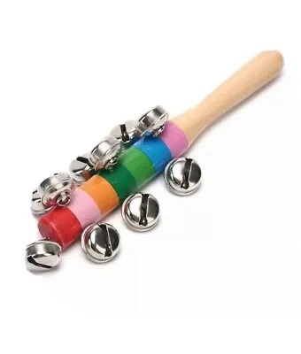 2 X Bells Wooden Solid Hand Held Musical Instrument Jingle Ring Bell Rattle • £5.99