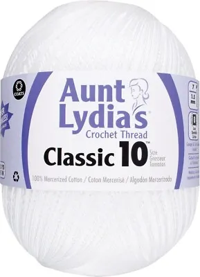 Aunt Lydia's Classic Crochet Thread Size 10 Jumbo-White 153-201 • £28.10