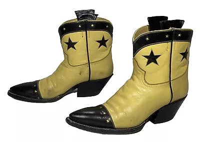 Vintage Rocketbuster Yellow & Black Leather Western Cowboy Boots Womens US Sz 7 • $841.27