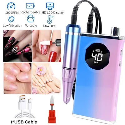 New 40000RPM Rechargeable Electric Nail Drill Machine Manicure Portable Nail Set • $36.99