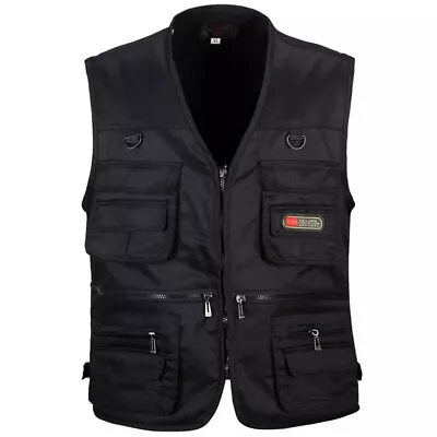 Mens Multi Pocket Vest Hiking Hunting Fishing Waistcoat Body Warmer Gilet Jacket • £11.27