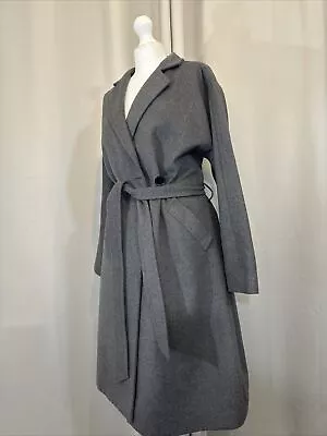 Jaeger Ash Grey Wool Buttoned Wrap Tie Coat S M RRP£299 E32 • £95