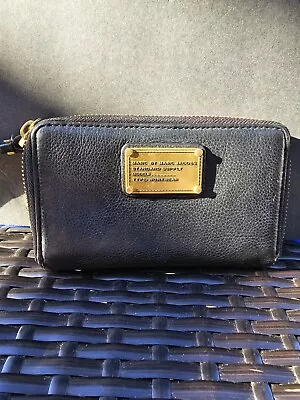 Marc By Marc Jacobs Black Leather Wristlet Wallet Gold Accents  • $16.99