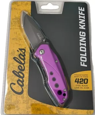 Cabela's Folding Knife Titanium Coated 420 Steel Blade Purple New Sealed • $10.19