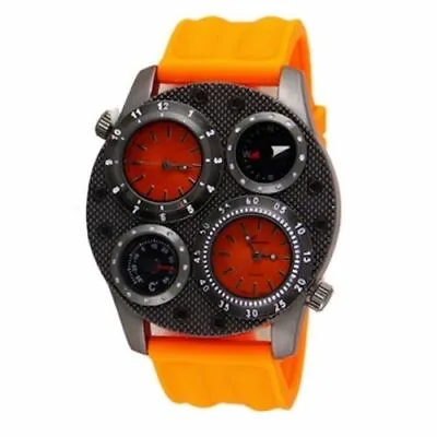 Dual Time Thermometer Compass Fashion Oversized Luxury Orange Mens Geneva Watch • $14.99