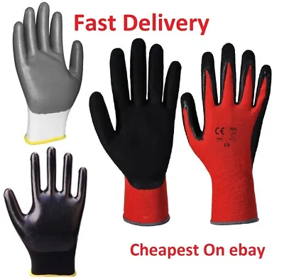 24 Pairs Nitrile Coated Palm Nylon Builders Safety Work Gloves Construction • £5.75