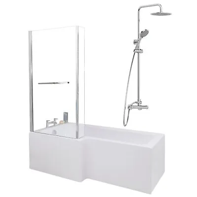 Bathroom L Shaped Shower Bath 1700mm LH Mixer Shower Screen Side End Panel White • £469.99