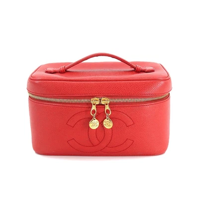 $1103.26 • Buy CHANEL Vanity Hand Bag Caviar Skin Leather Red Purse Vintage 90192248