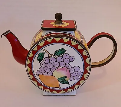 Miniature Enamel Teapot - Kelvin Chen No. 33 1999 -Red Yellow Grapes Peach Fruit • $14.95