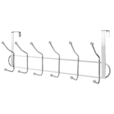 12 Hooks Chrome Over The Door Washroom Coat Hanger Clothes Towel Storage Rack Uk • £5.95