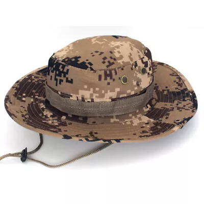 Men Tactical Military Camo Boonie Bucket Hat Sun Wide Brim Jungle Fish Bush Cap • £4.19