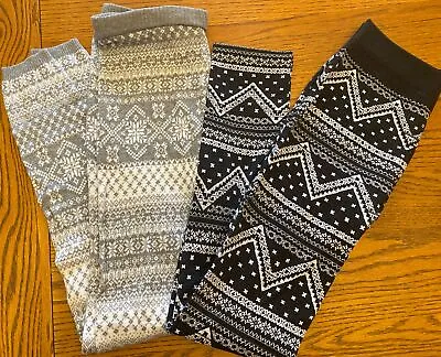 Lot Of 2 Pair Women's Size Med Winter Leggings  Black And Gray Fair Isle - Soft! • $7.75