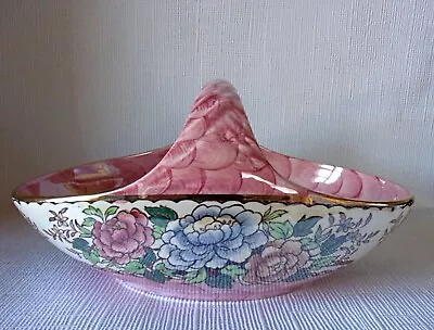 MALING LUSTRE PEONEY ROSE BASKET 250mm ACROSS - GOOD CONDITION • £9.49