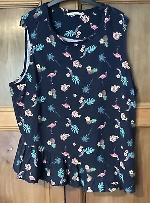 Ladies Vintage Effect Navy Mix Flamingo Top Size 24 • $3.67