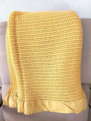 Montgomery Ward Waffle Weave Wool Mustard Cottage Core Granny Blanket  77x65 • $29.75