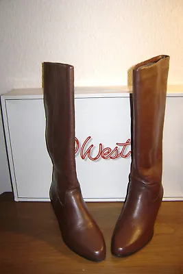Vintage 9 West Brown Knee High Leather Boots New In Box 5 1/2 M • $39