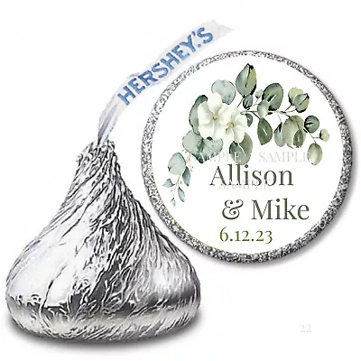 108 Personalized Hershey Kiss Wedding Favors Eucalyptus Greenery Candy Wrappers • $5.30