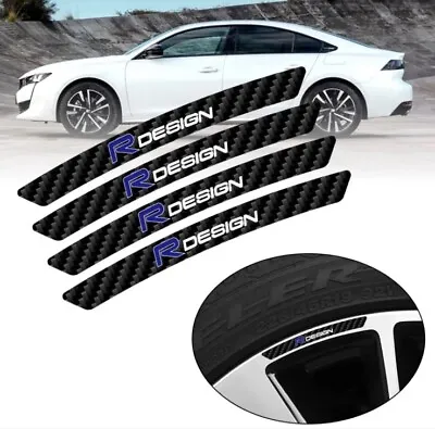 4Pcs Volvo R-Design Carbon Style Car Wheel Logo Sticker Badge Decal Emblem Rim • £10.99