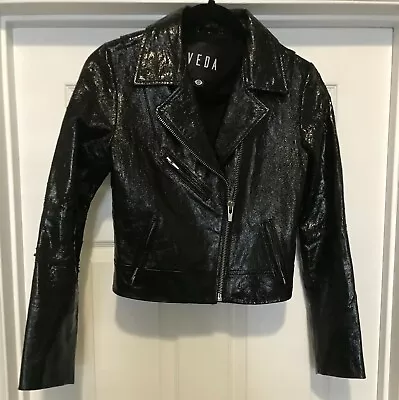 VEDA Womens Lamb Leather Jacket Black Size P Petite - $1098 • $80