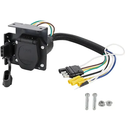 Car 4 Pin To 7 Way Blade Trailer Wiring Adapter Connector Cable Plug +Bracket US • $34.39
