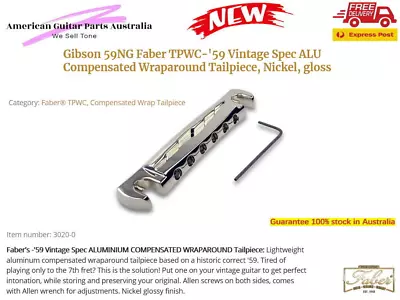  Gibson Faber TPWC-'59 Vintage Spec ALU Compensated Wraparound Tailpiece Nickel • $99.48