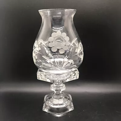 VTG 2 Piece Clear Cut Crystal Flower Hurricane Light Candle Holder 8” • $22