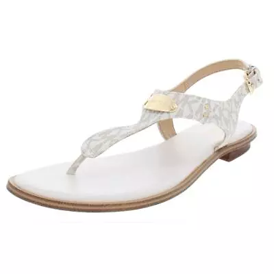 MICHAEL Michael Kors Women's Canvas Two Tone MK Plate T-Strap Thong Sandals • $72.99