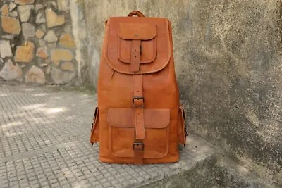 60CM Leather Men's Backpack Bag Laptop Satchel Briefcase Brown Vintage Bag • £45.60
