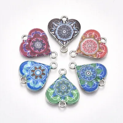 3 Heart Charms Connector Pendants Silver Enamel Assorted Lot Love Jewelry  • $3.73