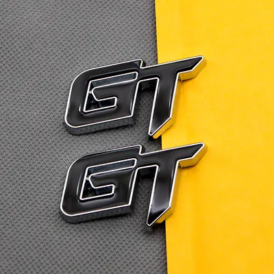 2x Silver & Black Metal GT Emblem Car Logo Sport Chrome Badge Trunk SUV Sticker • $9.99