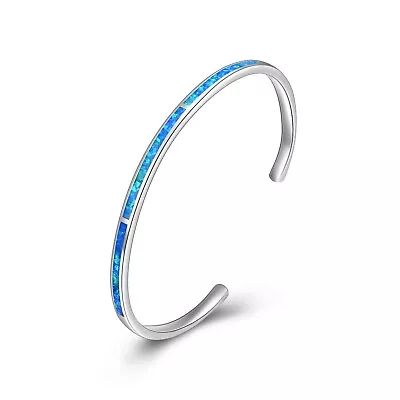 Fashion Fine Blue Fire Opal Bangles 925 Sterling Sliver Jewelry For Women Girls • $22.21