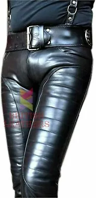 Men's Real Cowhide Leather Pants BLUF Bikers Lederhosen Lederjeans Cuir Schwarz • $111.97